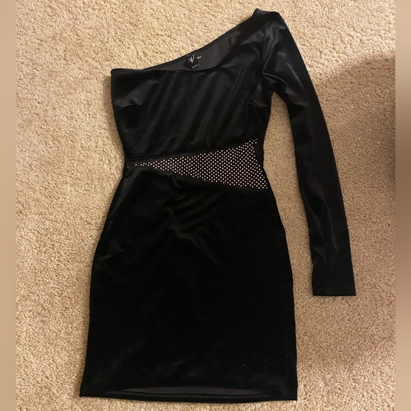 velvet rhinestone mini dress - Picture 2 of 4